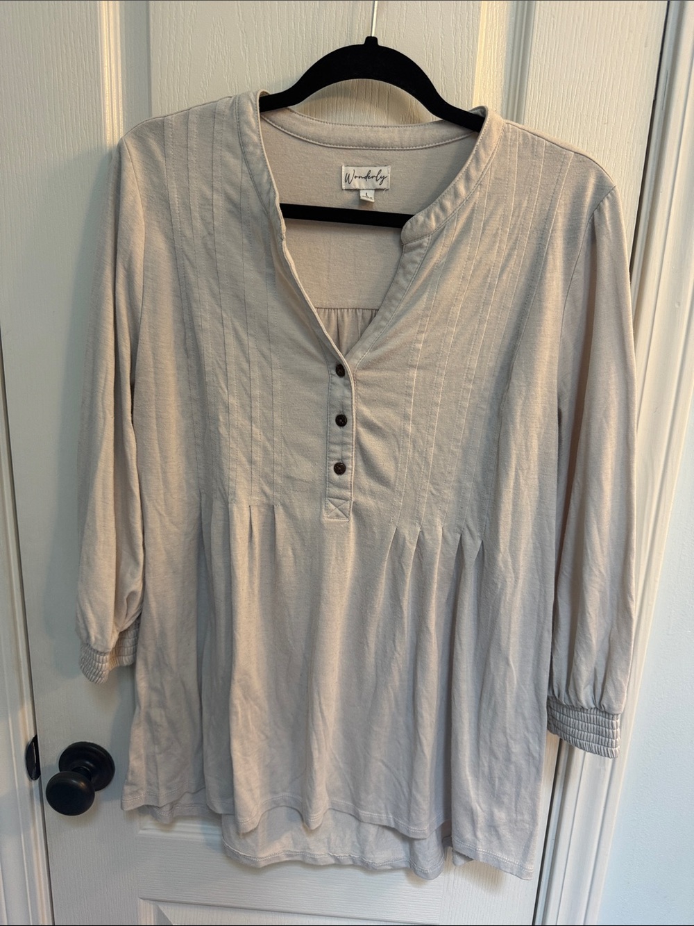 Cream Button-Front Women's Peasant Top